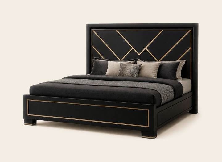 سرير أسود مطفي هندسي
