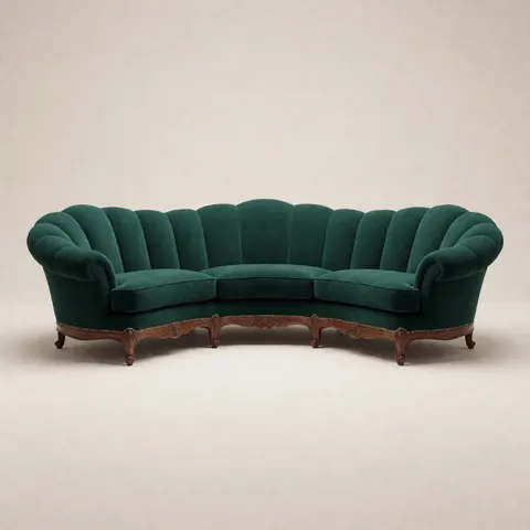 كنب منحني فاخر كلاسيكي فاخر — أخضر زمردي