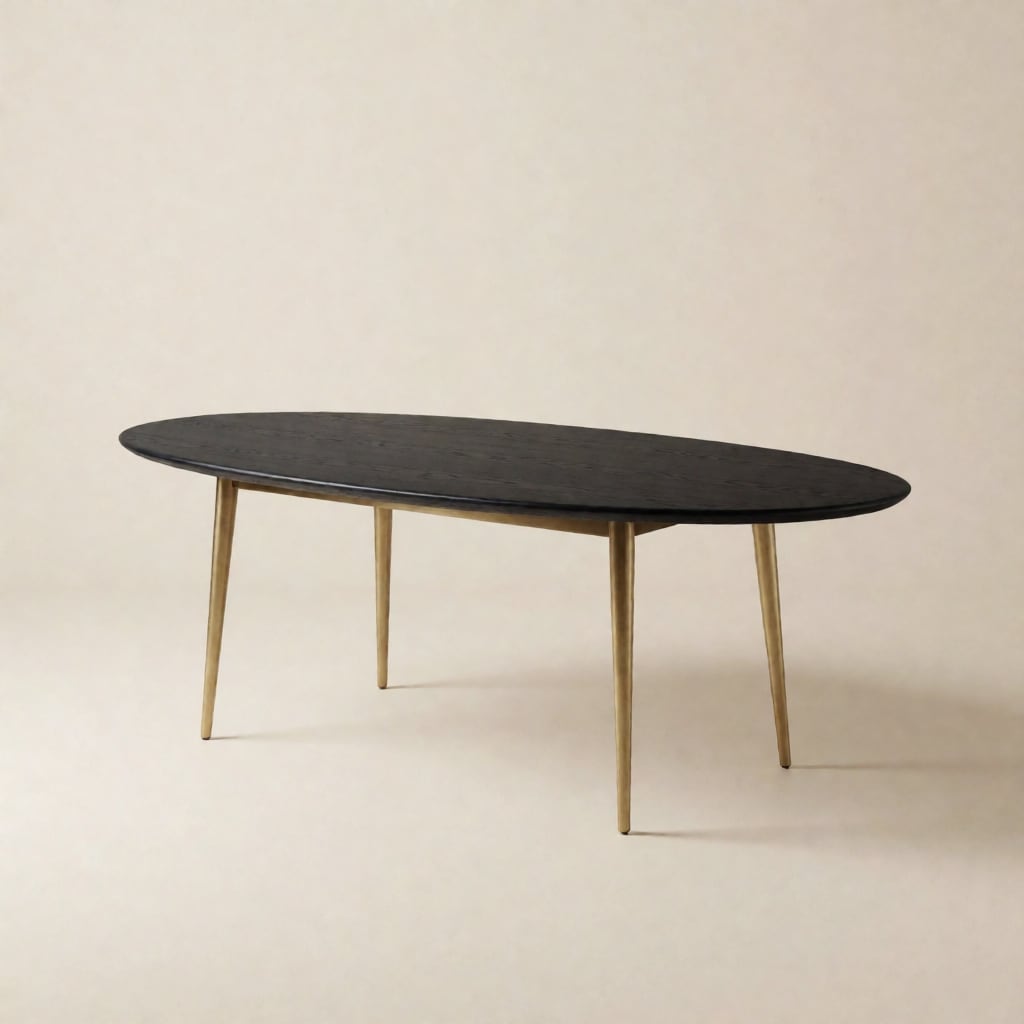 طاولة طعام بيضاوية منتصف القرن — أسود فاحم
